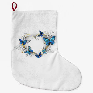 Grande Chaussette De Noël Coeur bijoux avec papillons Morpho