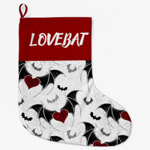Grande Chaussette De Noël Coeur d'Halloween avec ailes de chauve-souris noir