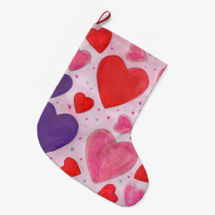 Grande Chaussette De Noël Coeurs de la Saint Valentin en violet rose et roug