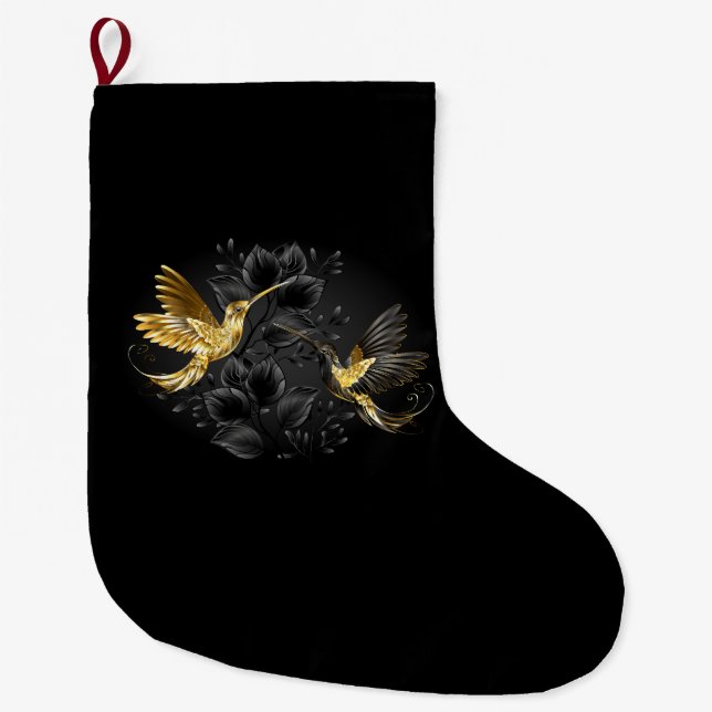 Grande Chaussette De Noël Colibri noir et or (Devant)