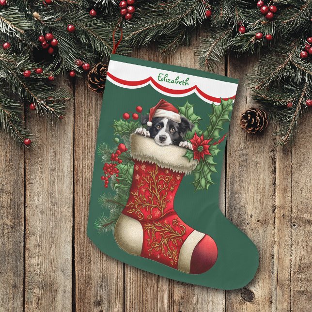 Grande Chaussette De Noël Collie Peeking (Créateur téléchargé)