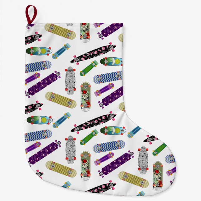 Grande Chaussette De Noël Colorful Skateboard Pattern (Devant)