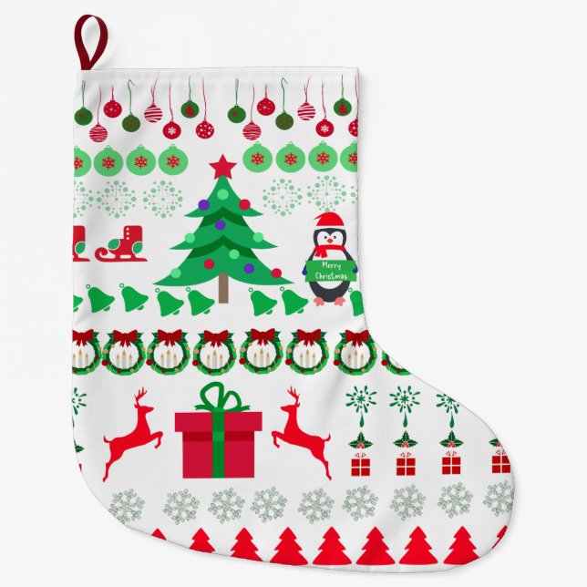 Grande Chaussette De Noël Conception de Noël de pull moche (Devant)