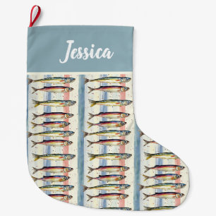 Grande Chaussette De Noël Conception De Sardine Quirky À Deux Côtés Personna