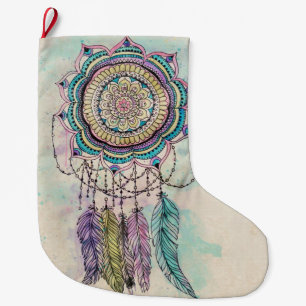 Grande Chaussette De Noël conception tribale de mandala de dreamcatcher de