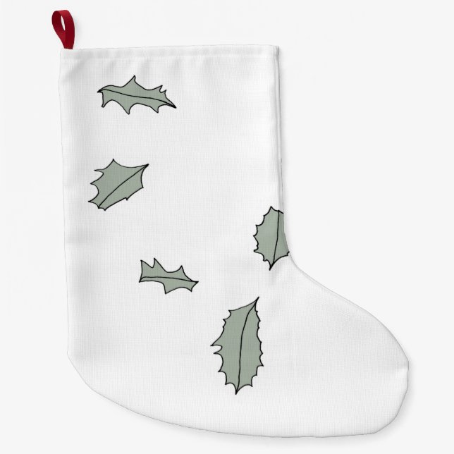 Grande Chaussette De Noël Conduite des Feuilles Holly (Devant)