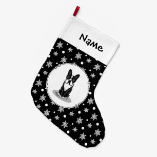 Grande Chaussette De Noël Cool Boston Terrier avec lunettes de soleil (noir)