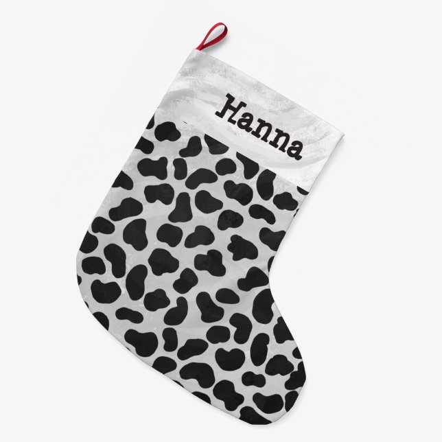 Grande Chaussette De Noël Copie noire et blanche dalmatienne (Devant (Accrochage))