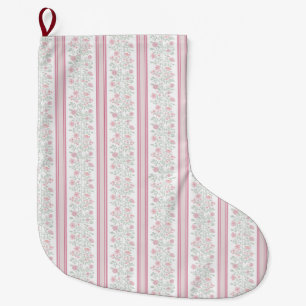 Grande Chaussette De Noël Coquette Florale Rose Vintage