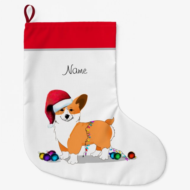 Grande Chaussette De Noël Corgi Dog de Noël (Devant)