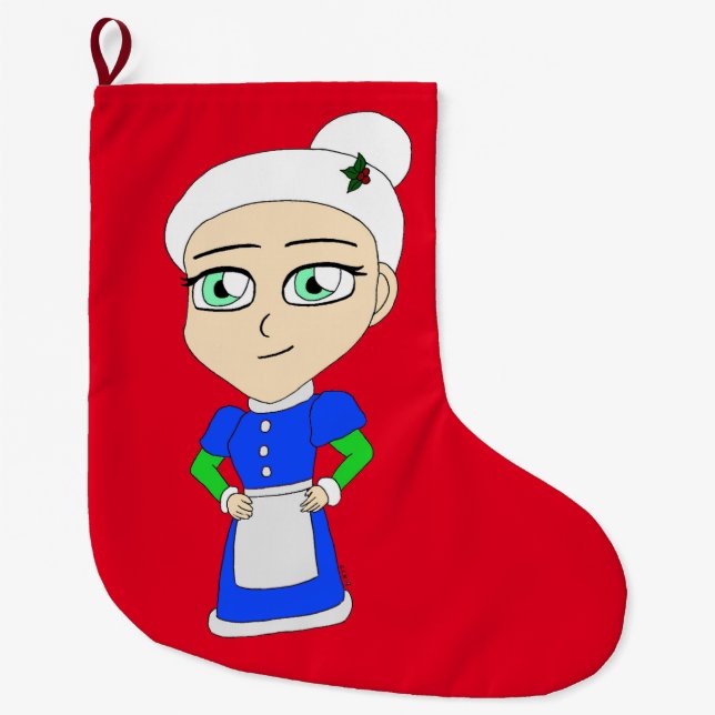 Grande Chaussette De Noël Costume bleu Mme Claus Chibi (Devant)