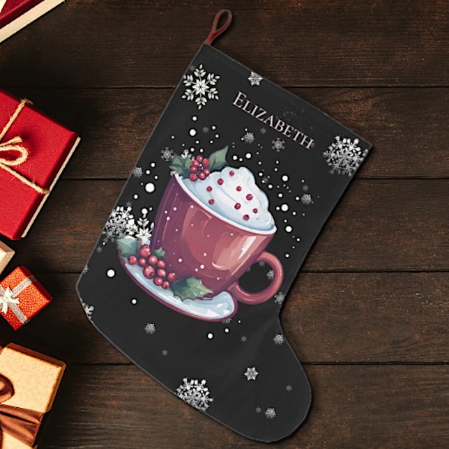 Grande Chaussette De Noël Coupe de Noël au chocolat chaud personnalisée (Créateur téléchargé)