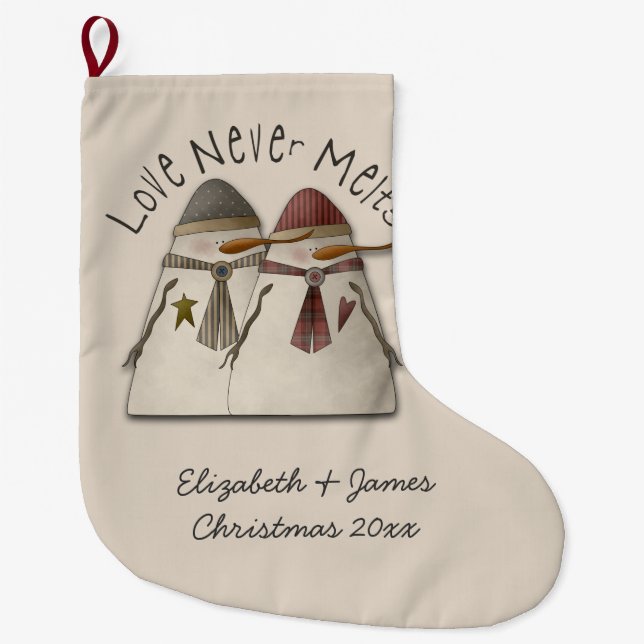 Grande Chaussette De Noël Couple de neige personnalisé (Devant)