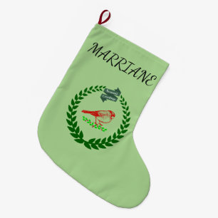 Grande Chaussette De Noël Couronne de houx de saison verte Cardinal