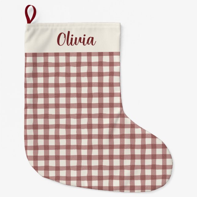 Grande Chaussette De Noël Cranberry Gingham Red Maroon (Devant)