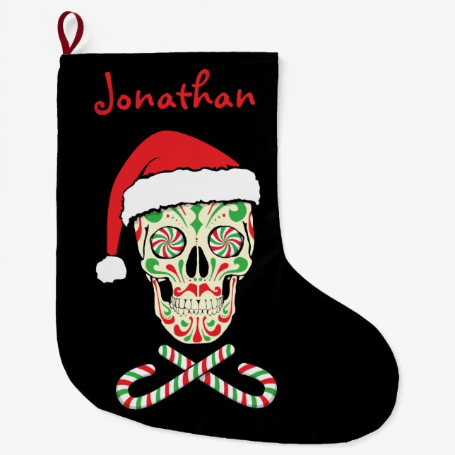 Grande Chaussette De Noël crâne père Noël de sucre (Devant)