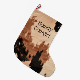 Grande Chaussette De Noël Crème Brown de cowhide