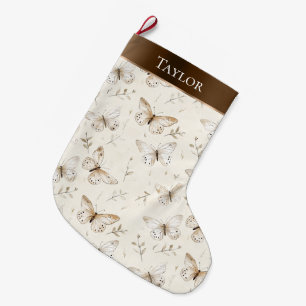 Grande Chaussette De Noël Crème chic Papillons Brown blancs Noël