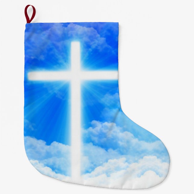 Grande Chaussette De Noël Croix de lumière Jésus-Christ chrétien personnalis (Devant)