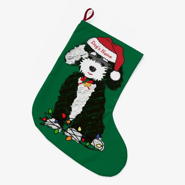 Grande Chaussette De Noël Custom Christmas Naughty Bernedoodle Chien de vaca (Devant (Accrochage))