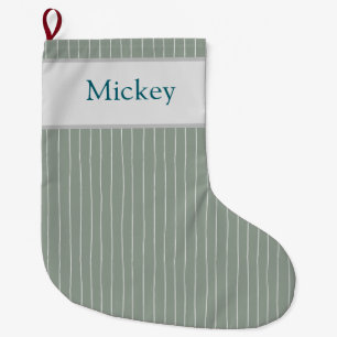 Grande Chaussette De Noël CUSTOM minimal main dessinée à la main - sauge
