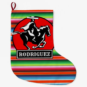 Grande Chaussette De Noël CUSTOM NAME Charro Horse Spanish Mexican Serape