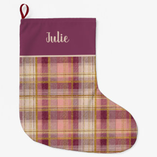 Grande Chaussette De Noël Custom Pink Plaid Pattern 