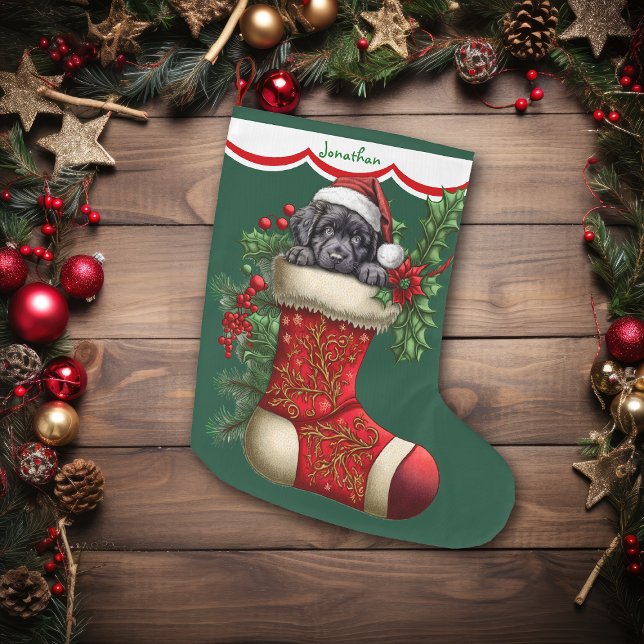 Grande Chaussette De Noël Cute Black Labrador Retriever Puppy Peeeking (Créateur téléchargé)