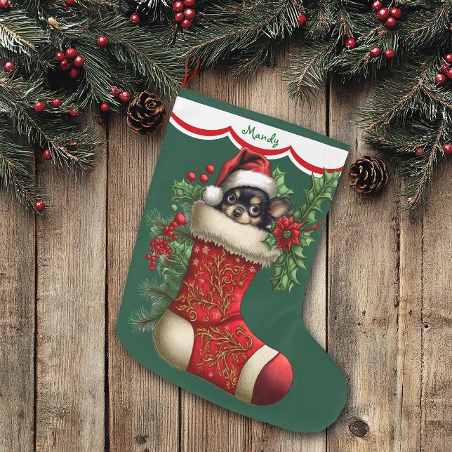 Grande Chaussette De Noël Cute Chihuahua Puppy Peeking (Créateur téléchargé)