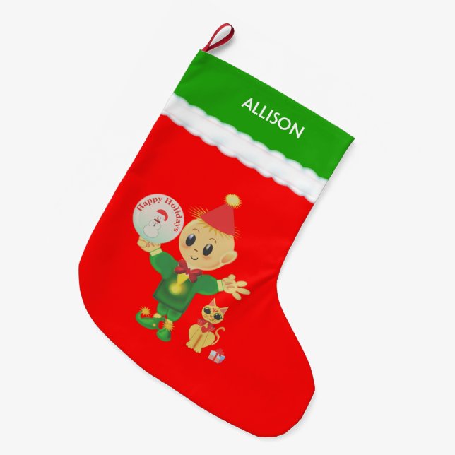 Grande Chaussette De Noël Cute Elf (Devant (Accrochage))