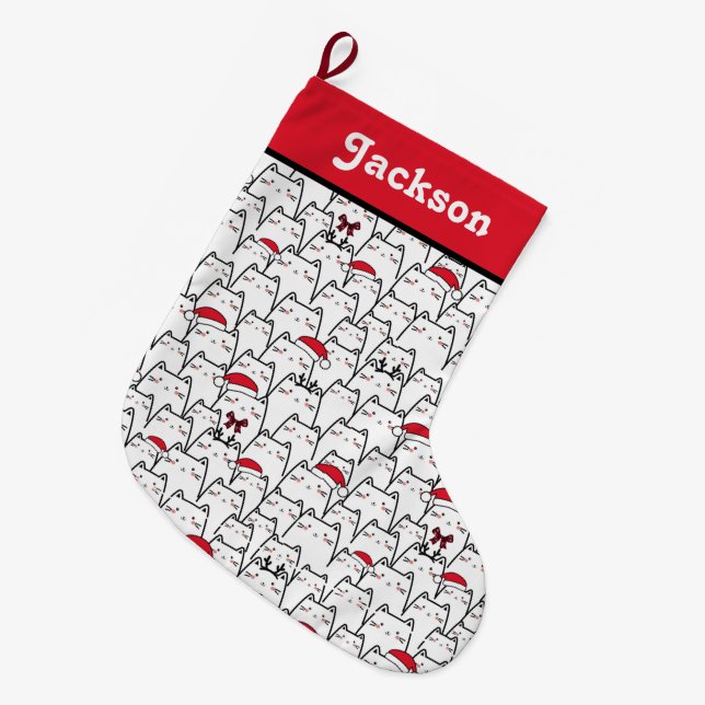 Grande Chaussette De Noël Cute Kawaii Chat Noël Stocking (Devant (Accrochage))