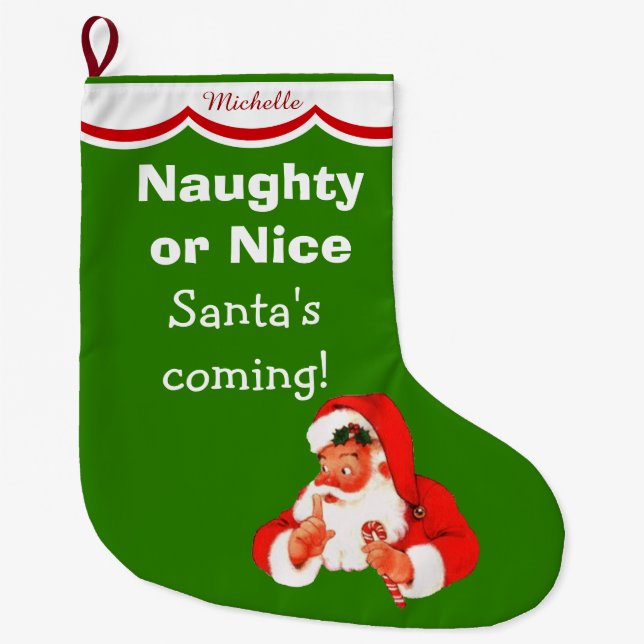 Grande Chaussette De Noël Cute Naughty ou Nice Père Noël Kids (Devant)