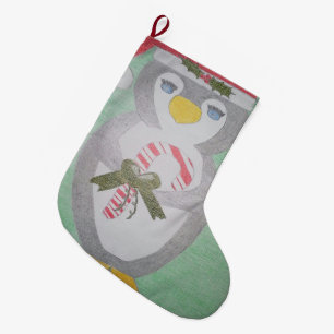 Grande Chaussette De Noël Cute Noël Pingouin Stocking
