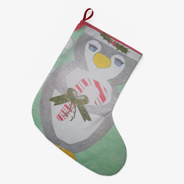 Grande Chaussette De Noël Cute Noël Pingouin Stocking (Devant (Accrochage))