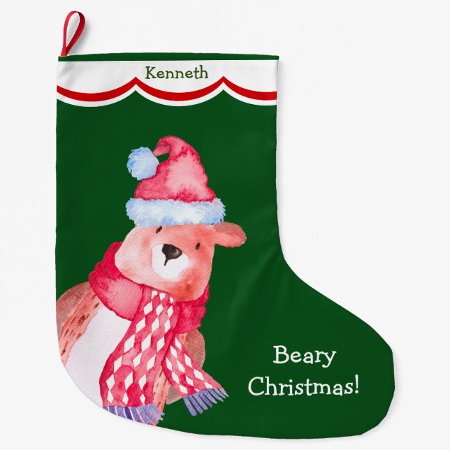 Grande Chaussette De Noël Cute Père Noël Bear Personnalisé (Devant)
