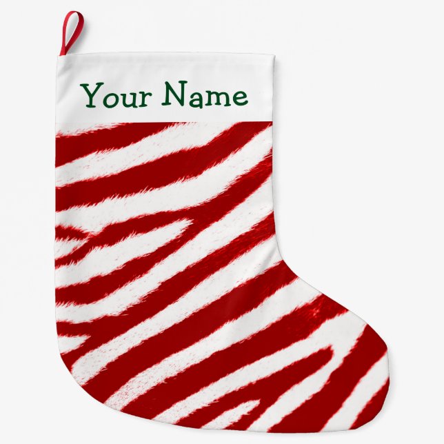 Grande Chaussette De Noël Cute Red Zebra Stripe Pattern Add Your Name (Devant)