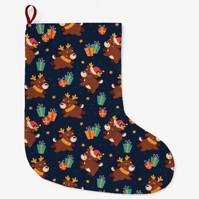 Grande Chaussette De Noël Cute Reindeer (Devant)