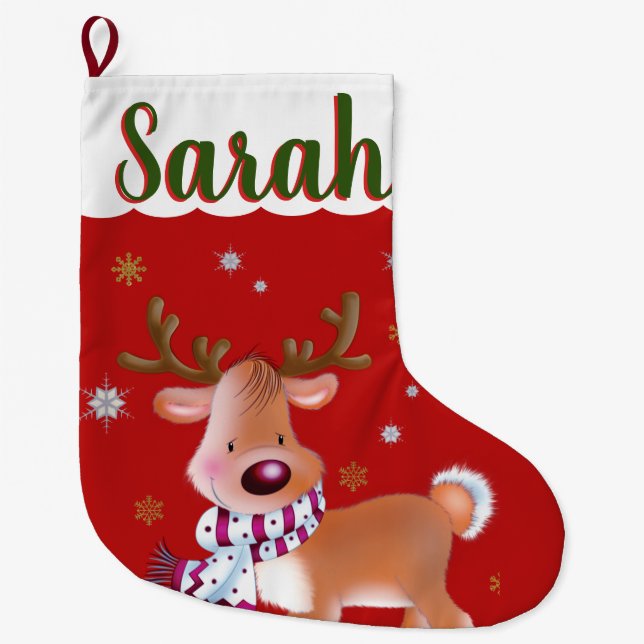 Grande Chaussette De Noël Cute renne Père Noël (Devant)