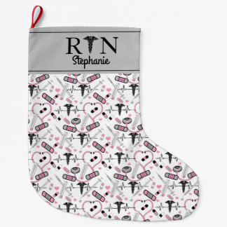 Grande Chaussette De Noël Cute rose Stethoscope Infirmière | Docteur Motif E