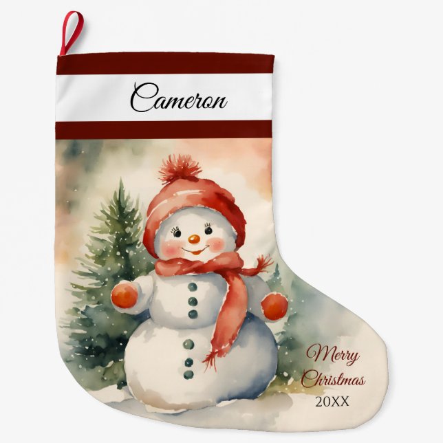 Grande Chaussette De Noël Cute Snowman Girl Personnalisée (Devant)