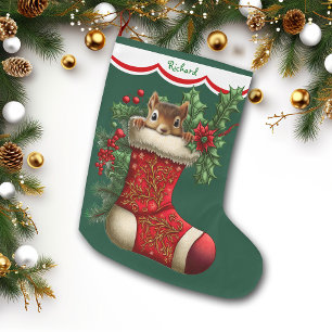 Grande Chaussette De Noël Cute Squirrel Peeking