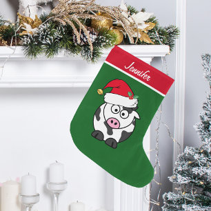 Grande Chaussette De Noël Cute Vache Enfants Personnalisés