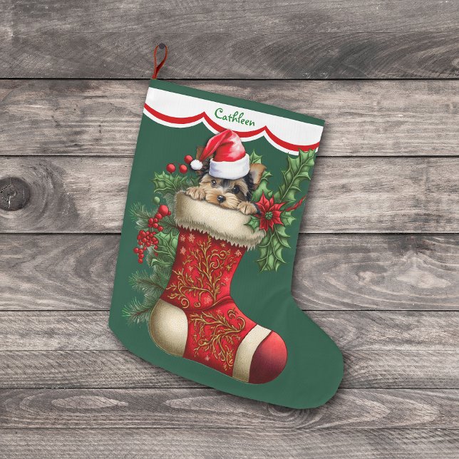 Grande Chaussette De Noël Cute Yorkshire Terrier Chien Peeking (Créateur téléchargé)