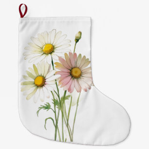 Grande Chaussette De Noël Daisy Watercolor Flower Moderne Professionnel