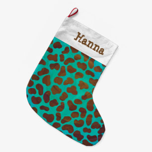 Grande Chaussette De Noël Dalmatien Brown et Turquoise