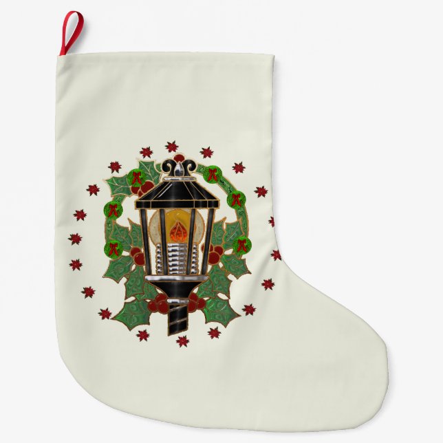 Grande Chaussette De Noël Déco Art déco en verre de verre de lanterne de Noë (Devant)