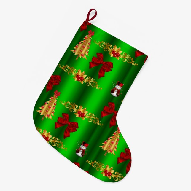 Grande Chaussette De Noël Décorations de Noël sur Vert (Devant (Accrochage))