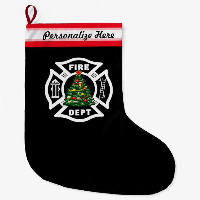 Grande Chaussette De Noël Département du feu de Noël de sapeur-pompier (Devant)