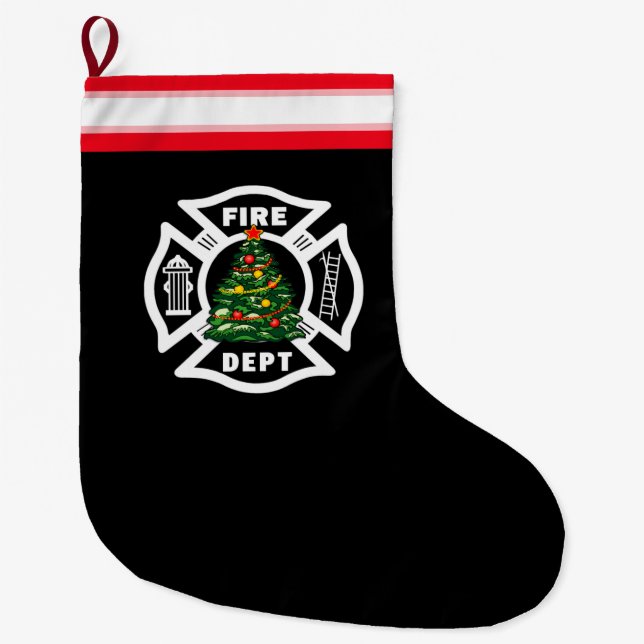 Grande Chaussette De Noël Département du feu de Noël de sapeur-pompier (Devant)
