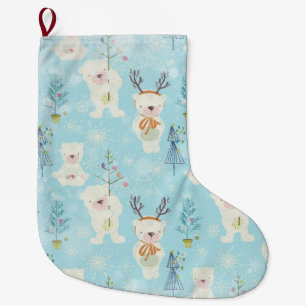 Grande Chaussette De Noël Des ours et Noël Motif pour enfants